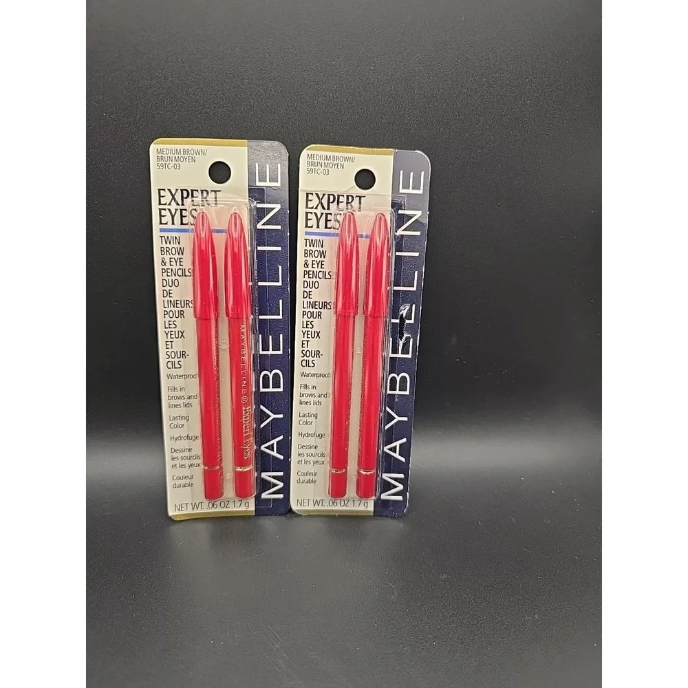 NOS Lot 2 Maybelline Expert Eyes Twin Brow & Eye Pencils 59TC-03 Medium Brown